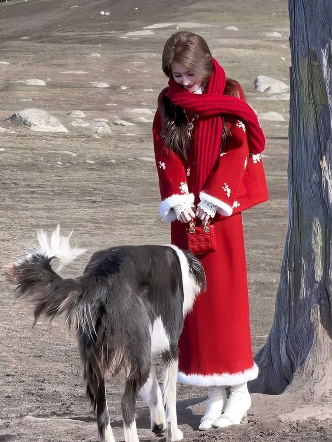 

plus Size Winter New Chinese Sle irt And Skirt Two-Piece Set Women's Slim Fit Long Sve Clothing High Waist Floral Pattern