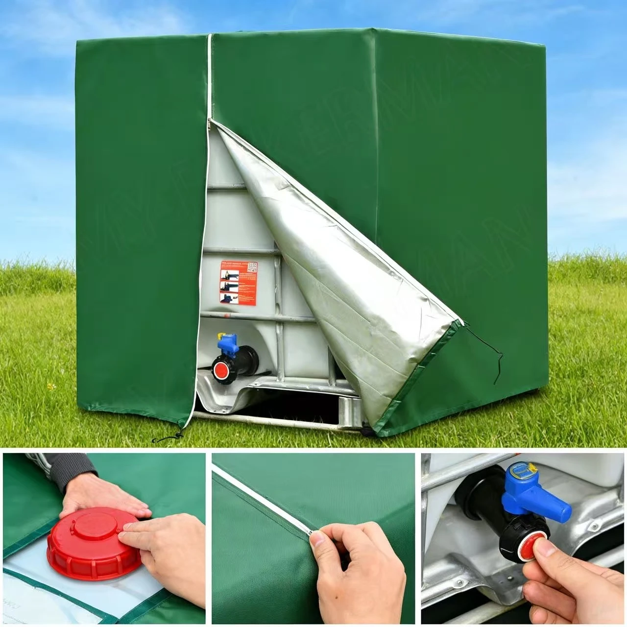 Cubierta para Contenedor IBC de 275 Galones, Cubierta Impermeable para Tanque de Agua de Jardín de 1000 Litros, Protector Solar para Tanque de Agua de Patio
