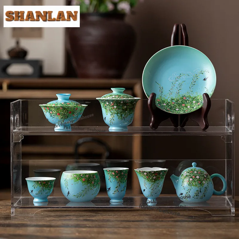 Greasepaint Wicker Swallow Gaiwan Antique Tea Tureen Household Tea Bowl With Lid Kit Tea Maker Cover Bowl Tableware Gift Teaset