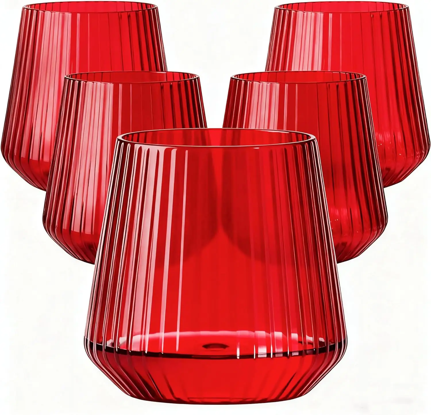 

40 Pack Plastic Ribbed Wine Glasses, 14Oz Origami Disposable Wine Glasses Unbreakable Clear Plastic Cocktail Glasses Rec