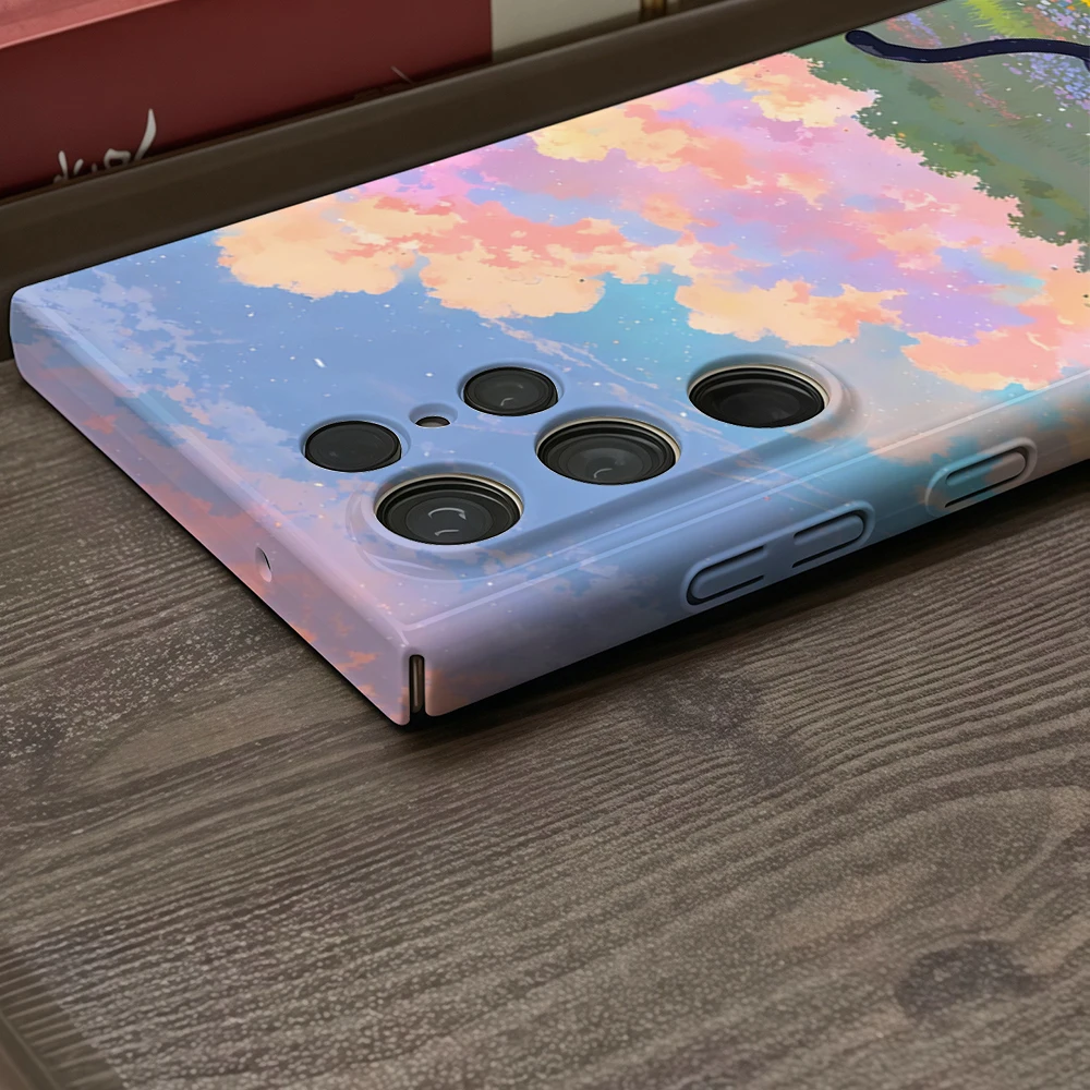 القط الأزهار الغروب قضية الهاتف لسامسونج غالاكسي S25 S24 S23 الترا زائد A35 A89 لامعة HD الغلاف الصلب فيلم قذيفة