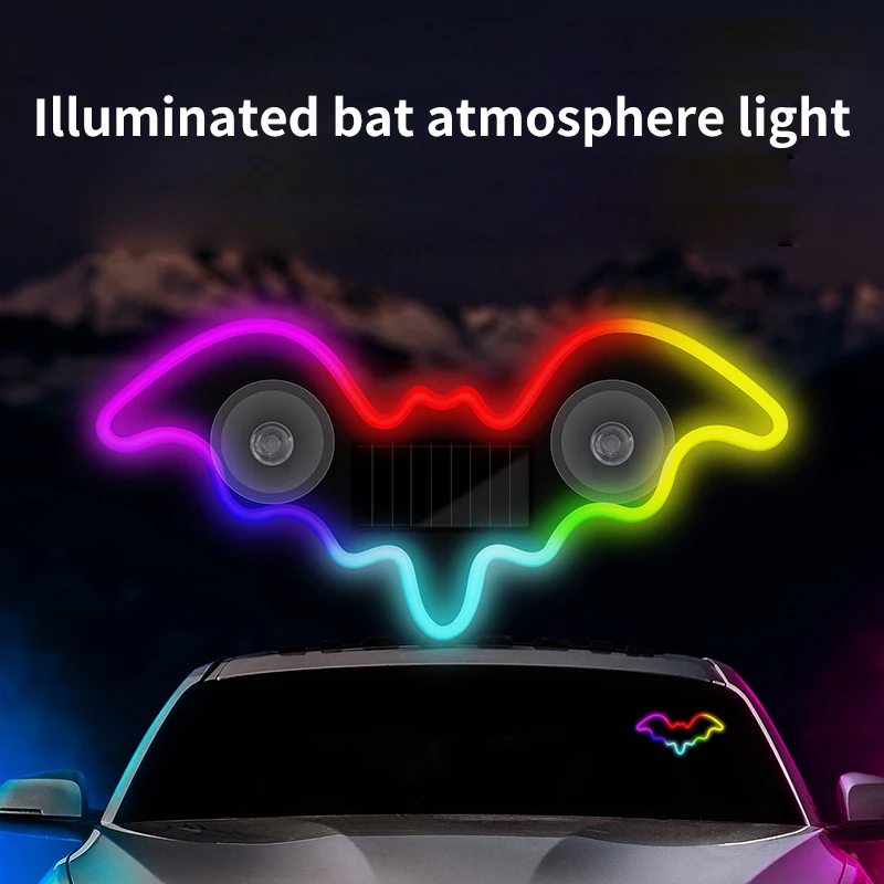Car mounted Bat Atmosphere Light Solar Powered Wireless LED Decorative Rear Window Triangle Window Interior Colorful Neon Lights