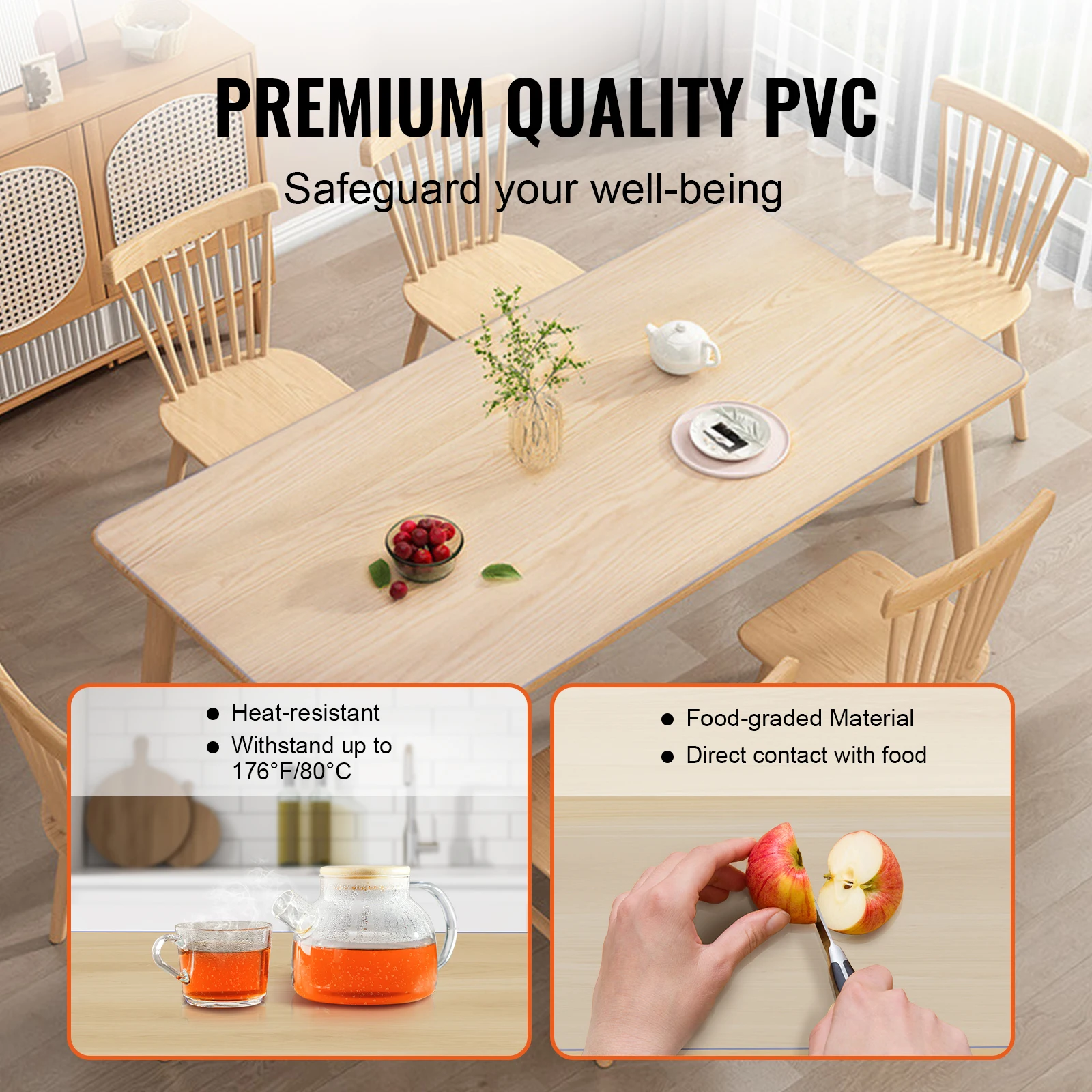 VEVOR PVC Tablecloth Transparent Table Cloth 1.5mm Waterproof Kitchen Oil-Proof Table Mat Plastic Soft Glass Protector Cover