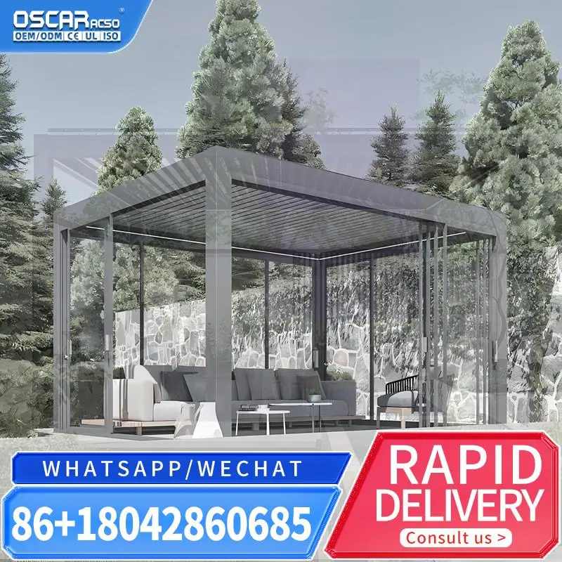 12' * 12' Delivery Patio Balcony Modern Pergola Kits with Screens Outdoor Garden Courtyard Solutions pergola