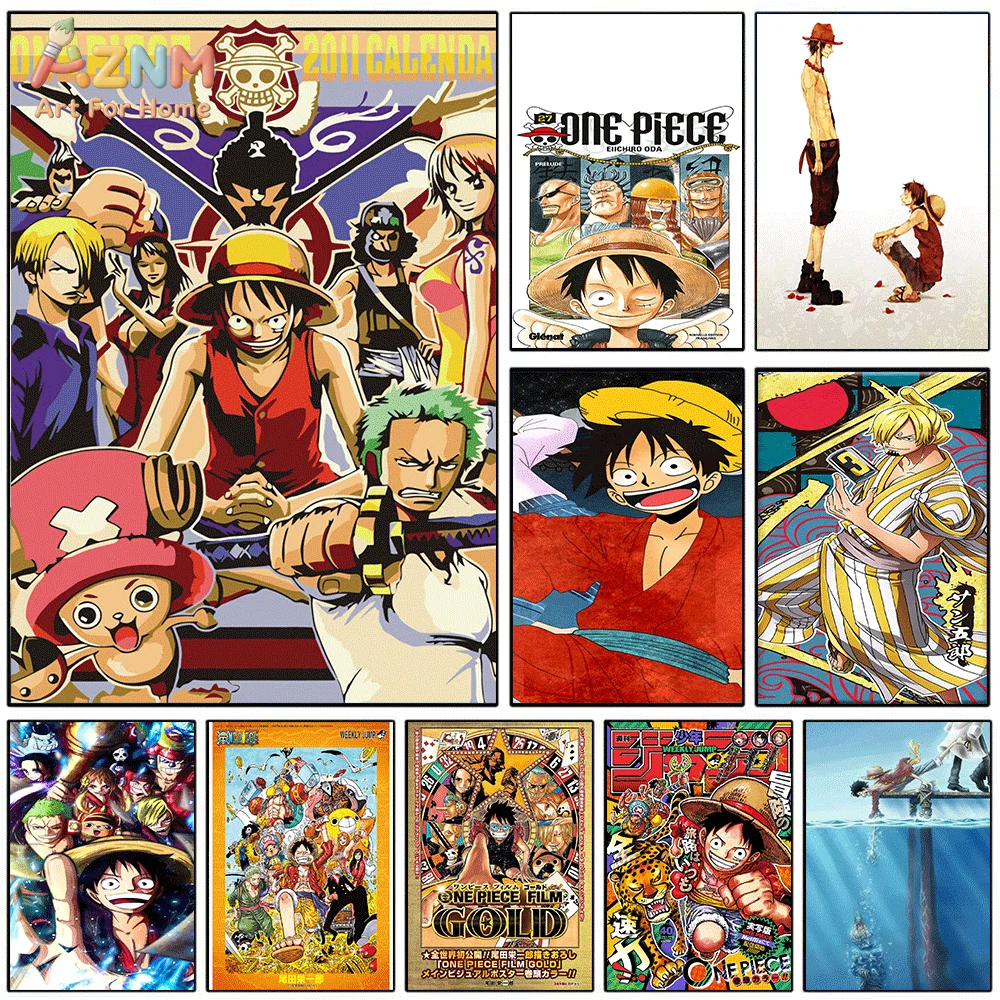 AZNM Unframed Canvas Print One Piece Luffy Zoro Sanji Chopper Ace Anime Wall Art Manga Poster Home Decor