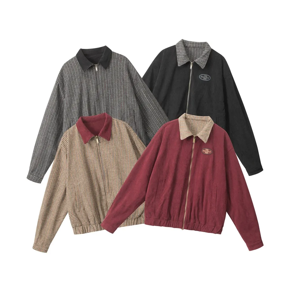 

Reversible Both Side Wear Loose Plaid Jacket Coats for Women Girls Acamedia y2k Streetwear Oversized Winter Outerwear