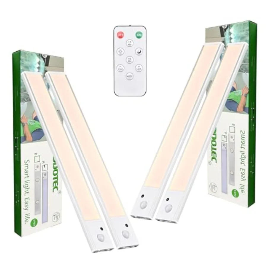 12 inch Under Cabinet Lighting 4 Pack, Wireless Motion Sensor LED Closet Light with Remote, USB-C Rechargeable, 3 Color Tempera