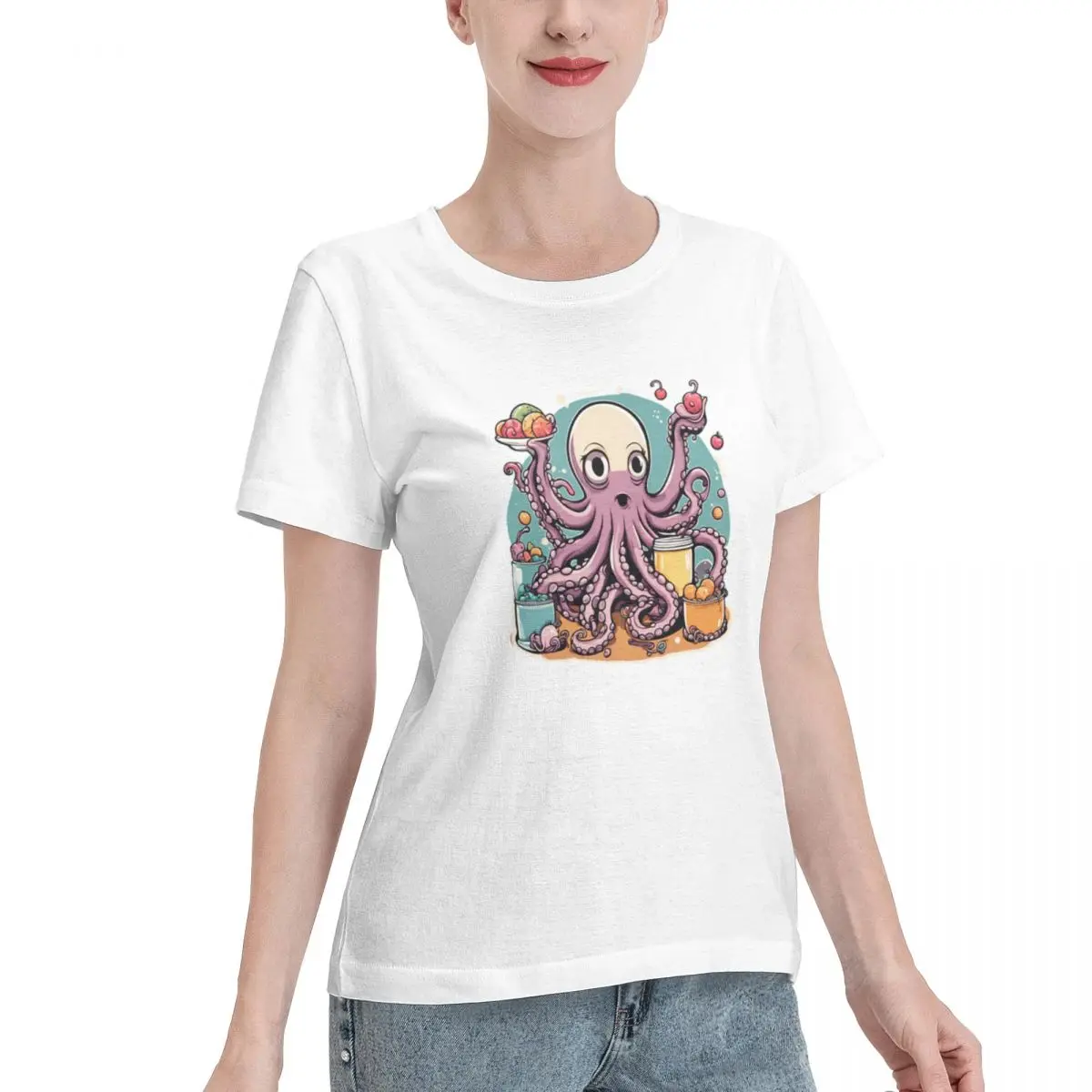 Soft Comfy Delicious Octopus Monster S - Loving Food Women's T-shirt Vintage Retro Trendy Basic Tee