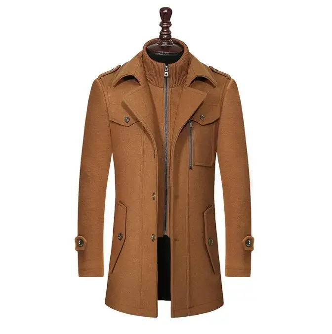 Factory supply autumn and winter double collar woolen coat thickened collar mid-length woolen trench coat men's coat