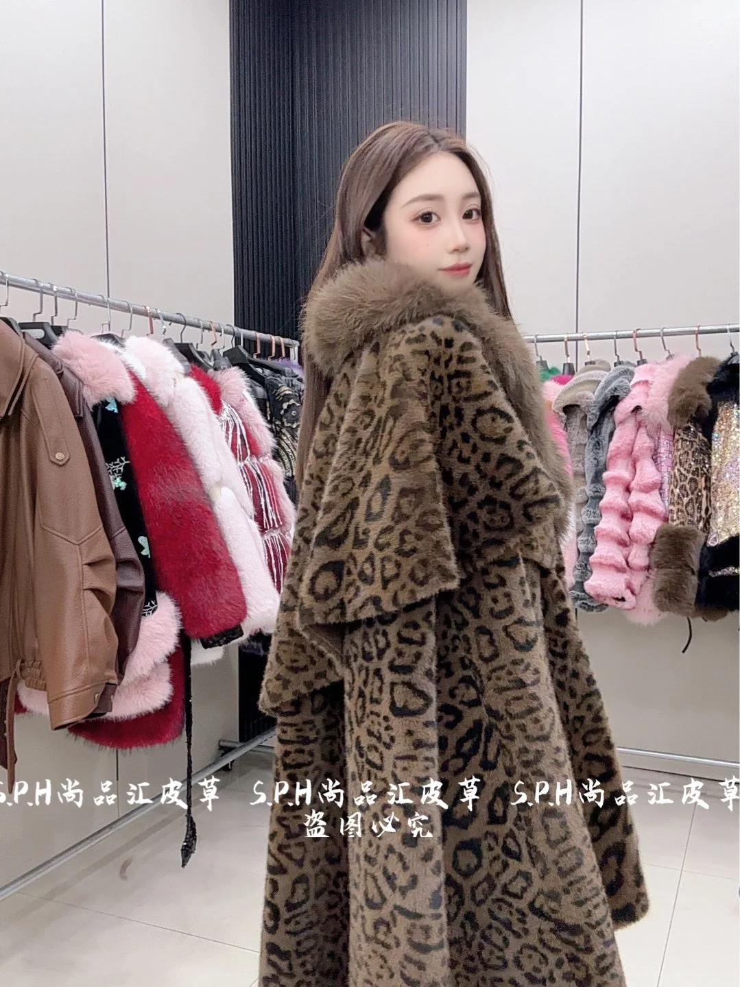 Jacket Leopard Print Cape Fur Collar Patchwork Warm Mid-length Faux Fur Coats Winter Clothes Women 2025 Fashion Jacket