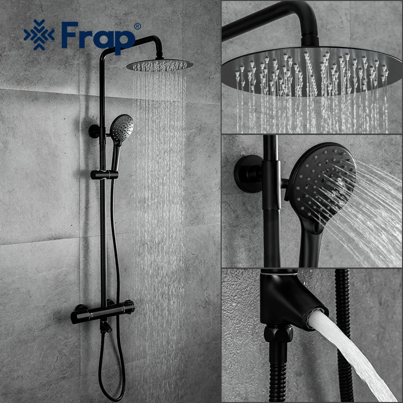Frap Bathroom Faucet Shower Faucet System Thermostatic Faucet Set Stainless Steel Rainfall Bracket Faucet Liftable