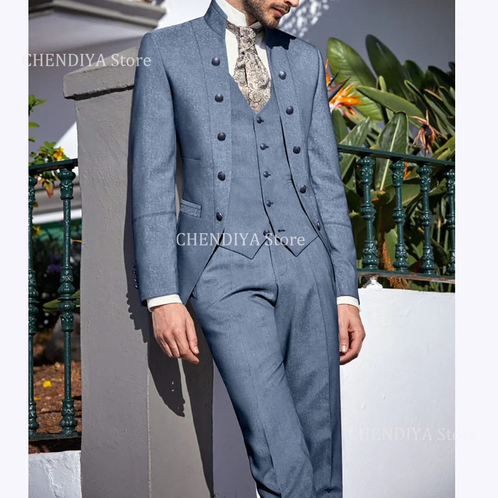 

Men's Formal Suits Chic Stand-up Collar Slim Fit 3 Piece Wedding Groom Formal Party Business Casual Clothing Jacket Vest Pants