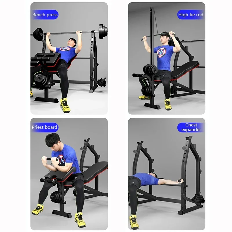 Foldable Bench Press Men\'s Bench Squat Rack Multifunctional Weightlifting Bed Foldable Bench Press Home Fitness Equipment SJ