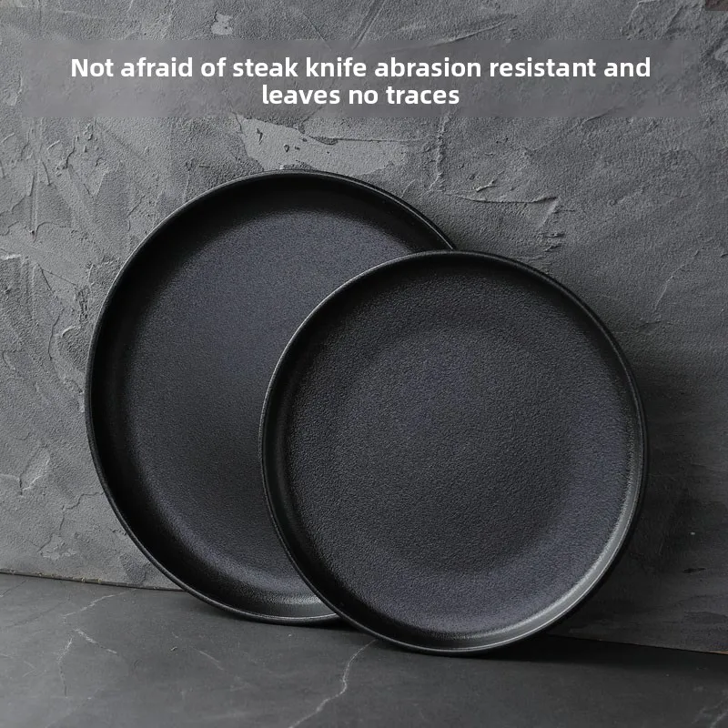 Wear Resistant Western Steak Plate Household Black Frosted Round Flat Plate Ceramic Tableware Hotel Restaurant Cooking Dishes view 2
