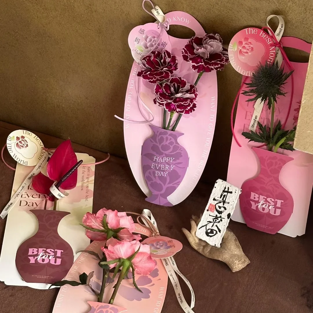 

Single Vase Flower Packaging Box Portable Rose Box Carnation Packaging Cardboard Bouquet Wrapping Paper Box DIY Creative Gifts