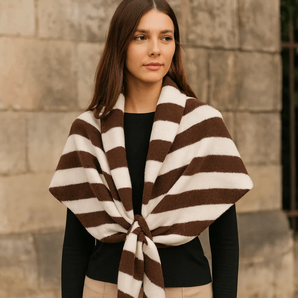 

Soft Korean Style Striped Scarf Cashmere Thickened Knitted Triangle Scarf Windproof Cape Wraps Women/Men