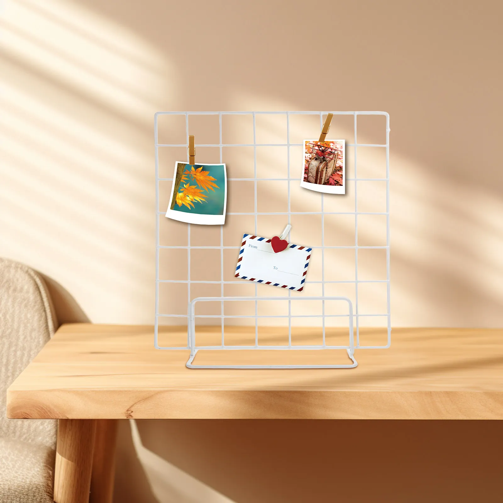 2Pcs Sturdy Metal Grid Photo Display Stand for Tabletop Desktop Craft Fair Artwork Organizer Iron Wire Partition Rack Modern