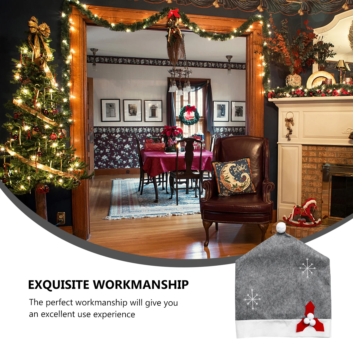 

Christmas Hat Back Cover Gray Santa Shape Seat Slipcover Christmas Hat Shape Seat Slipcover Reusable Washable Home Decoration