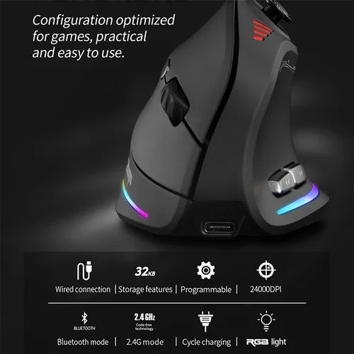 Imagen 2 del producto Ratón Vertical inalámbrico con jostik, ratón para juegos retroiluminado, botón programable, ratones ergonómicos de 24000DPI para Mac Windows