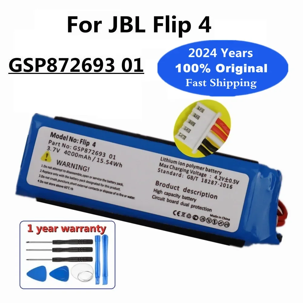 2024 Years Original Battery GSP872693 01 For JBL Flip 4 Flip4 4200mAh Wireless Bluetooth Speaker Rechargeable Bateria + Tools