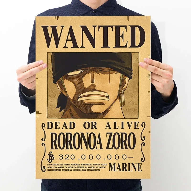 Anime One Piece Luffy 3 Billion Zoro Bounty Wanted Posters Four Emperors Kid Action Figures Vintage Wall Decoration Poster Toys