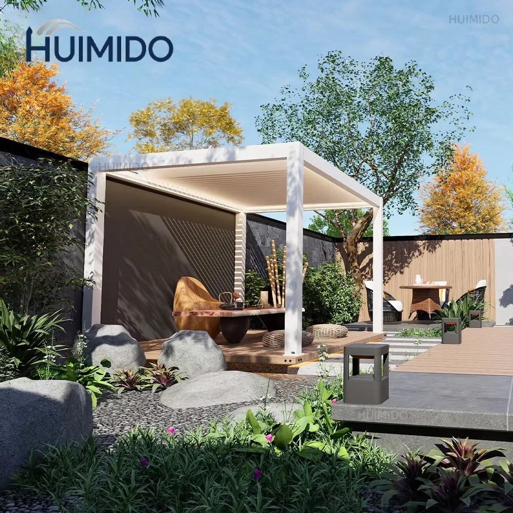 Aluminum Gazebo Sliding Shutter Glass Door Enclosed Pergola Garden Outdoor Yard Patio Backyard Villa Privacy Modern Pavilion
