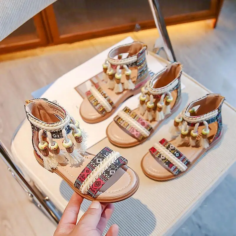 

Hot Kawaii Casual Shoe Children's Shoes Sandals Soft Sole Children Summer 2026 Fashion Versatile Princess Ethnic Style Tassels