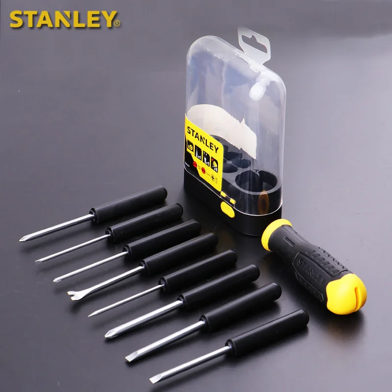 Stanley 9 way screwdriver slotted phillips awl tack puller lifter remover combination driver set handle with groove for hooks