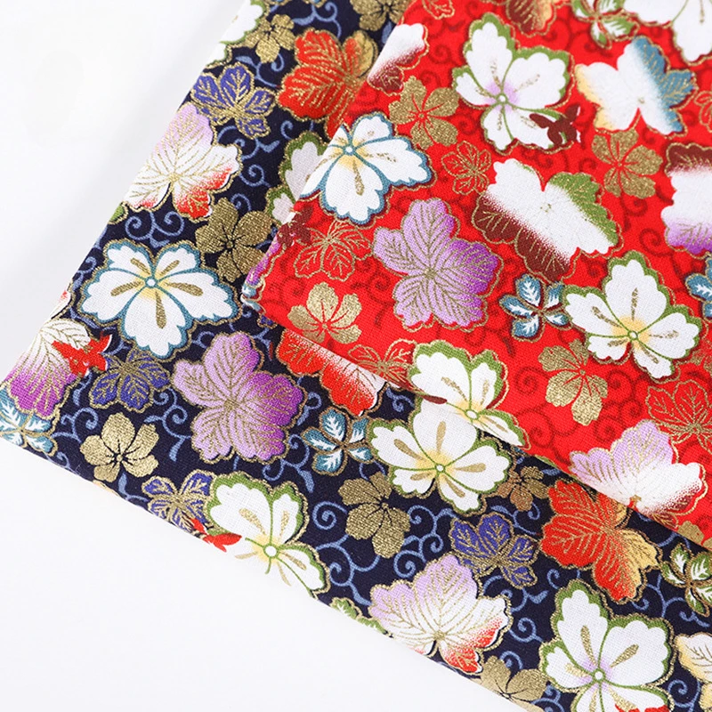 Pure Cotton Japanese Fabric Bronzing Printed Cats By The Meter for Patchwork Kimono Bags Cheongsam DIY Sewing Cartoon Cloth Red