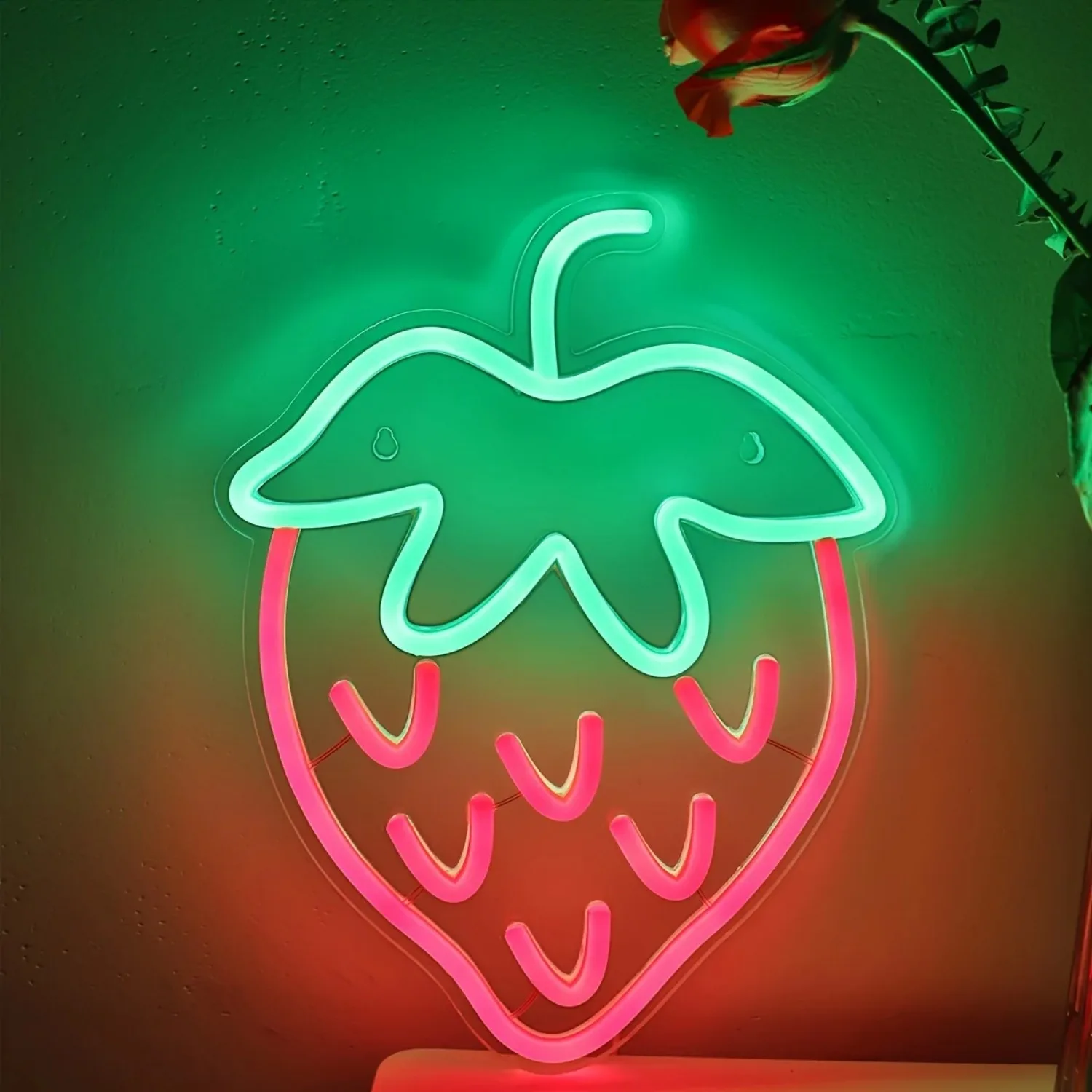 

Cute Pink Strawberry Shape LED Neon Light Sweet Home Decor dimmable light for Girls Room Kitchen Nursery Wall Art Night Light