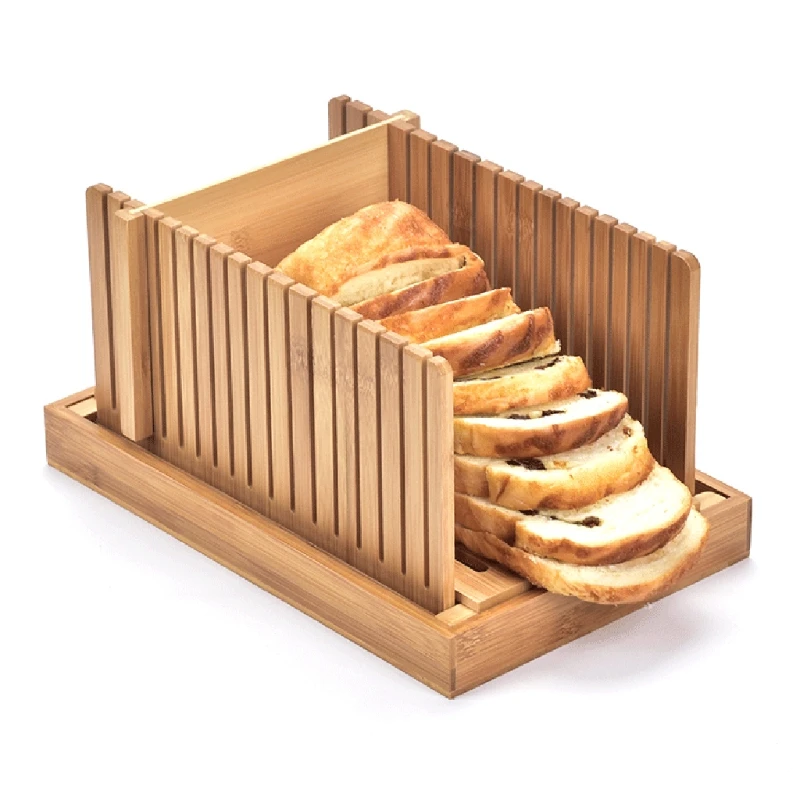 Foldable Bamboo Wood Bread Slicer Cutter Toast Loaf Cutting Guide Slicing Maker for Cakes Bagels