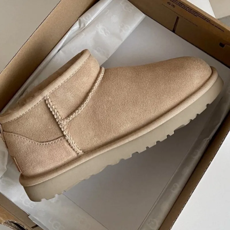 أحذية ثلج عالية الجودة للرجال والنساء في الشتاء، مع عزل قطيفة، وجلد غنم مسطح القاع، وعازل للماء متكامل #2