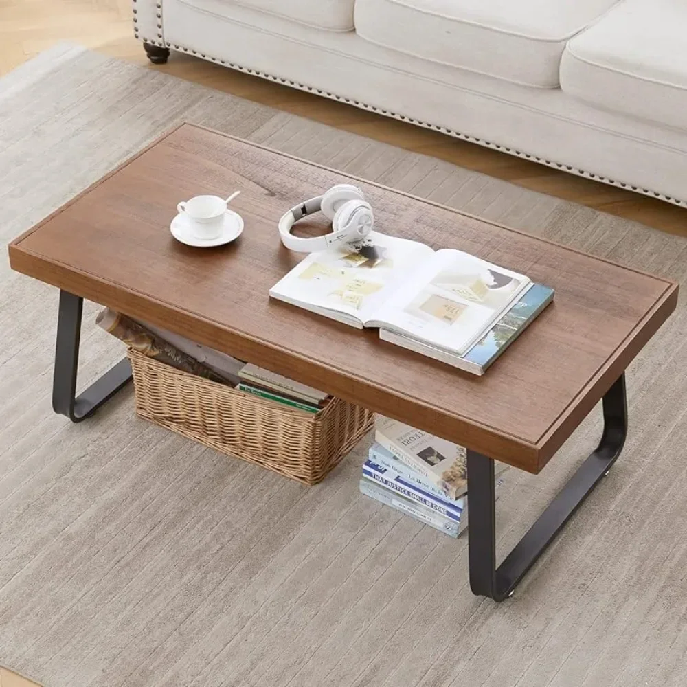 Mesa central de madera Natural de 47 pulgadas para sala de estar, juego de mesa de café, Mesas de café esquineras, mesas marrones rústicas, diseño de lujo