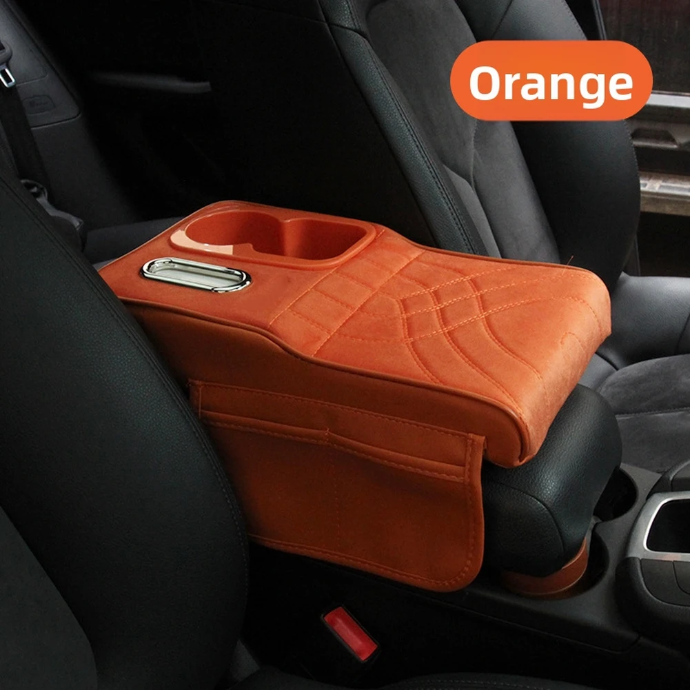 PU Leather Armrest Box Booster Pad With Cup Holder Tissue Box Storage For Car Interior Accessories Storage Pad