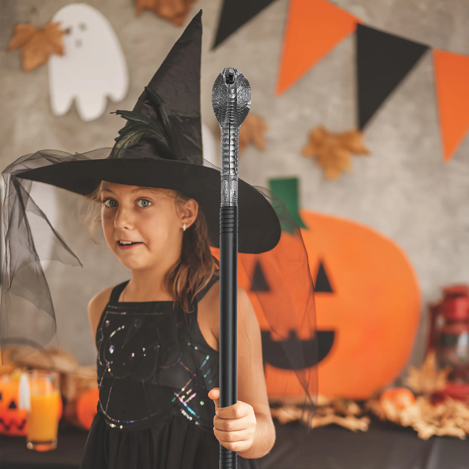 2pcs Snake Head Scepter Costume Walking Cane Elegant Prop Stick 3 Sections Smooth Plastic Halloween Party Stage Performance