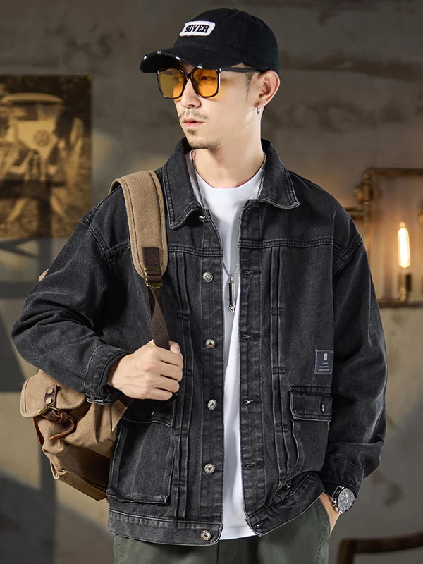 

Мужская джинсовая куртка American Sle Heavyweight Patchwork из денима с эффектом потертости, весенне-осенняя, свободного кроя, повседневная, модная, в стиле ретро