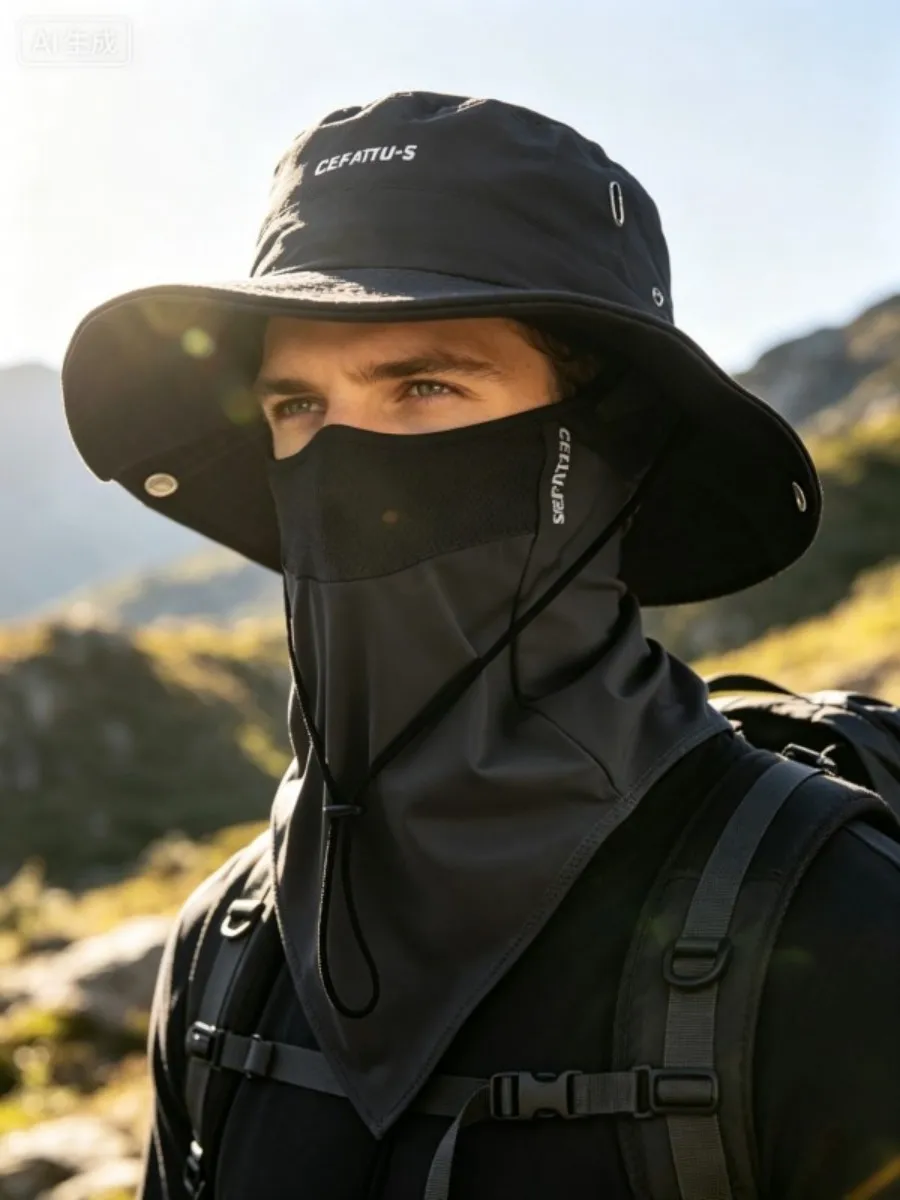 Geteilter Sonnenhut und Sonnenmaske, atmungsaktiver Fischerhut mit breiter Krempe, blockiert UV-Strahlen für Outdoor-Aktivitäten