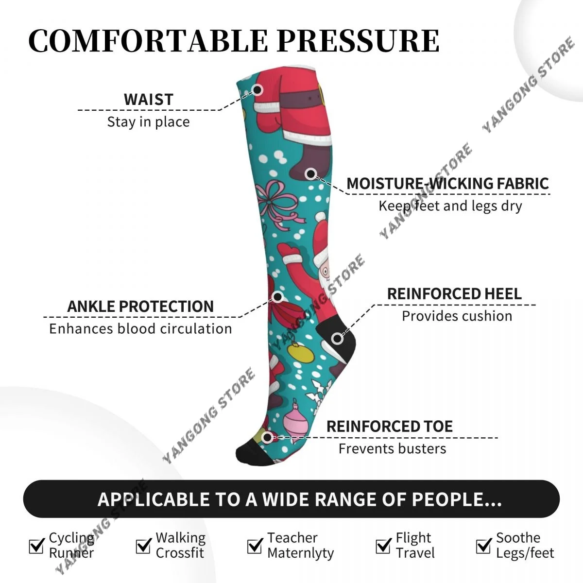 Christmas Santa Claus Pattern Compression Socks Men Women Travel Sport Socks