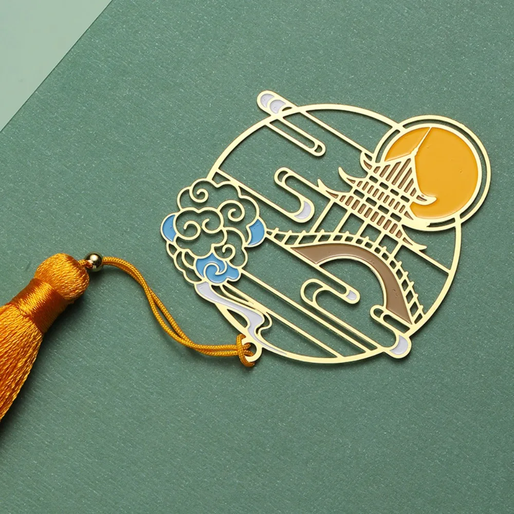 Alloy Chinese Style Bookmarks Classical Chinese Style Moon Rabbit Book Clip with Tassel Hollow The Moon Bookmark