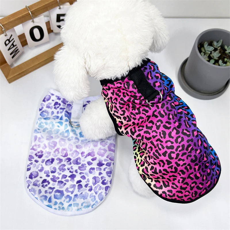 Dog pullover pet vest spring summer colorful leopard print Teddy Chihuahua Bomei autumn small medium dog breathable clothes cats