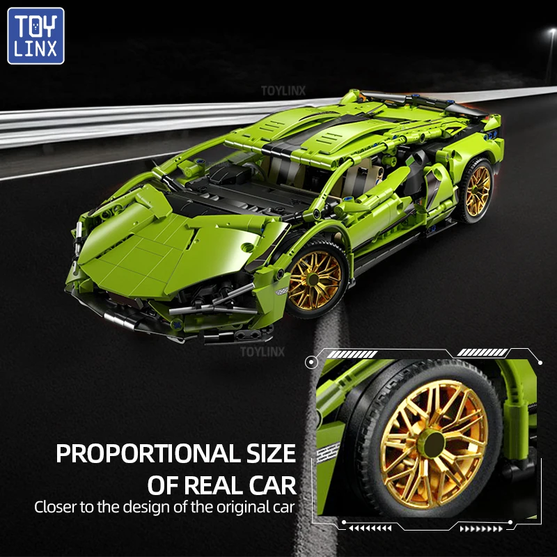 ToylinX 1:14 Technical Building Blocks Car Racing Sport Speed Vehicle Model City Mechanical Super Bricks Puzzle Toys Adult Gift