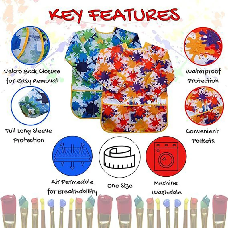 Bview Art Waterproof Kids Art Smock Painting Apron Long Sleeve andPockets for Baking, Eating, Arts & Crafts