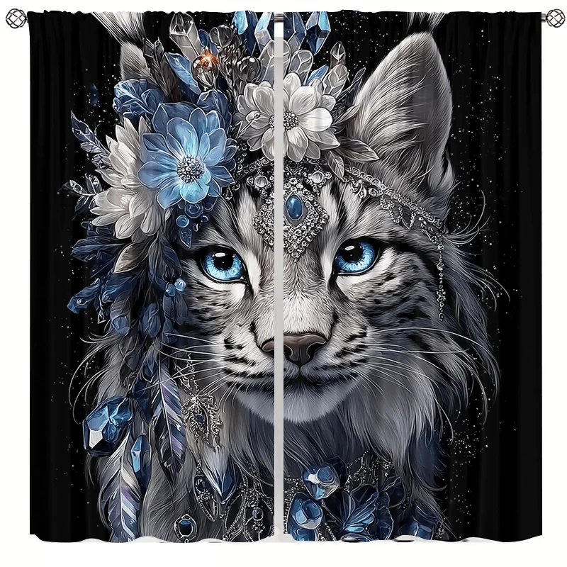 Floral-patterned background animal curtains, installed using pocket rod method, suitable for bedrooms, living rooms decoration.