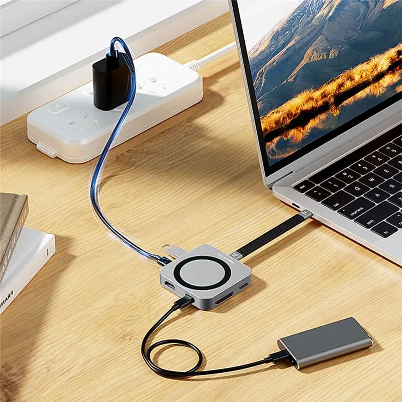 A19Q-8 In One USB C Hub With M.2 Nvme/SATA SSD Enclosure USB C Hub Adapter 10Gbps PD100W USB-C 3.2 For M.2 Nvme & SATA SSD