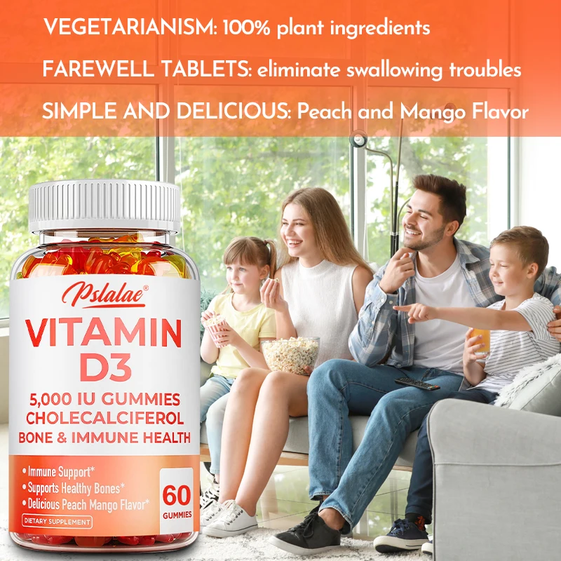 Vitamin D3 5000IU Gummies - Support Brain, Heart, Joint, Bone & Skin Health, Antioxidant, Immunity Boost