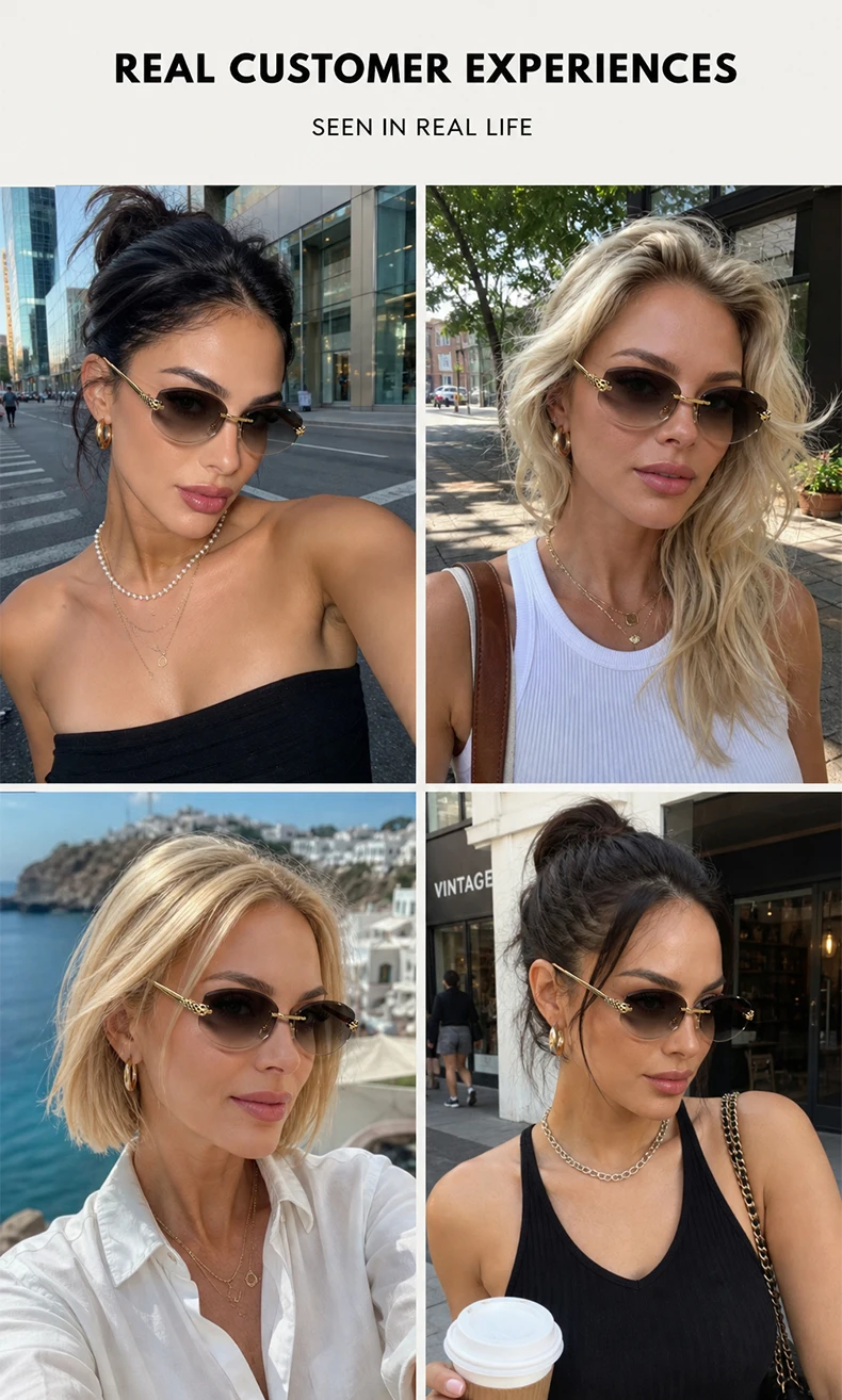 Vintage Sechseckige Randlose Sonnenbrille für Damen 2026 Luxusmarke Trendige Goldene Leopardenkopf Y2K Punk Sonnenbrillen Reise-Eyewear – Detail 10