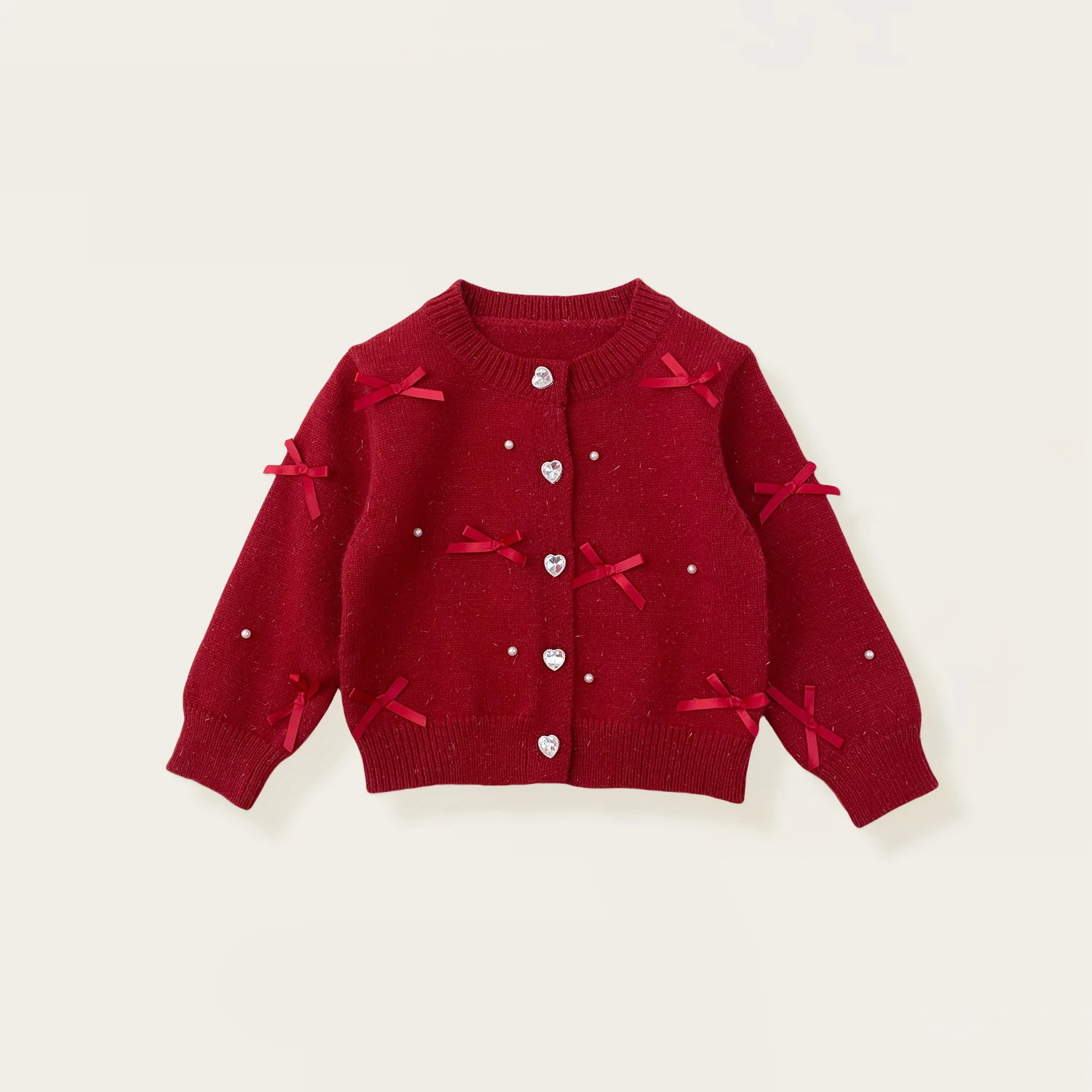 Girls Two-Piece Set Pearl Bow Cardigan Sweater & Sequined Skirt Autumn Winter Princess Dress Outfit for Kids