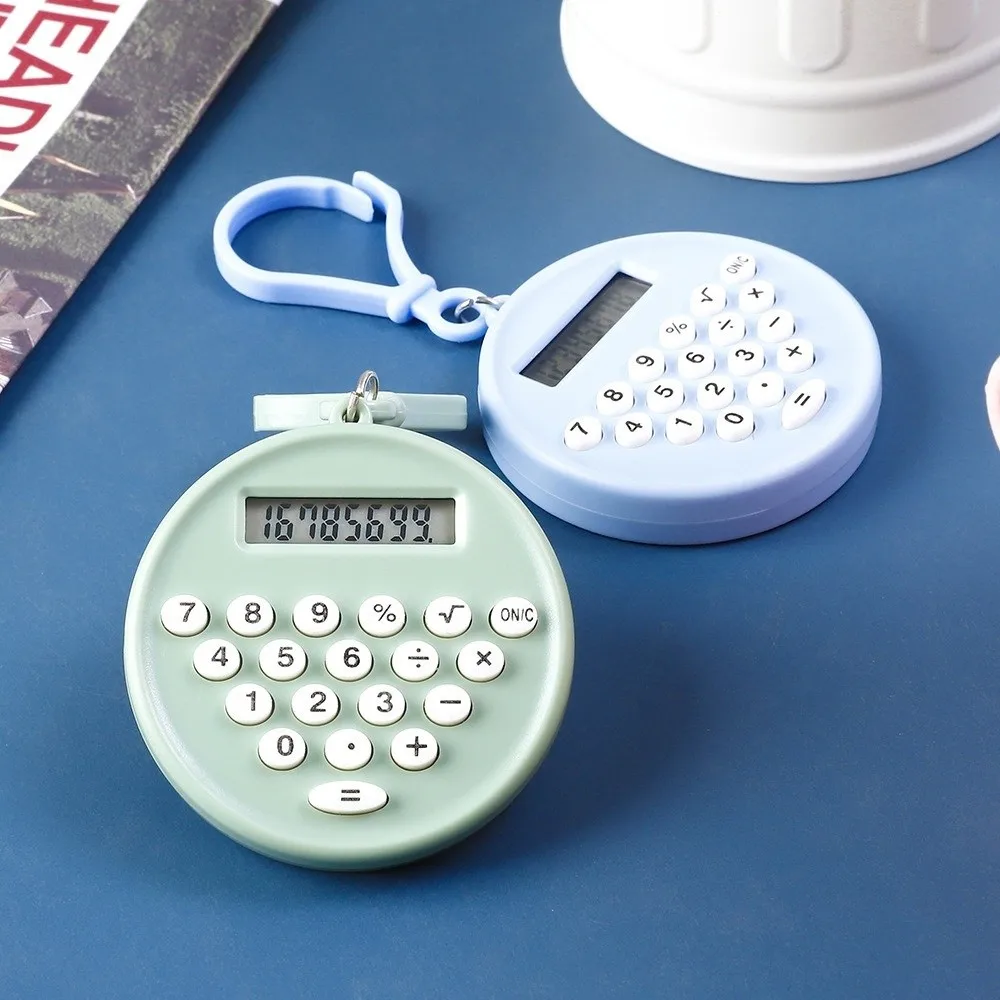 Portable Mini Calculator 8 Digits Display Round Electronic Calculator Silent Button Lightweight Calculator Pendant