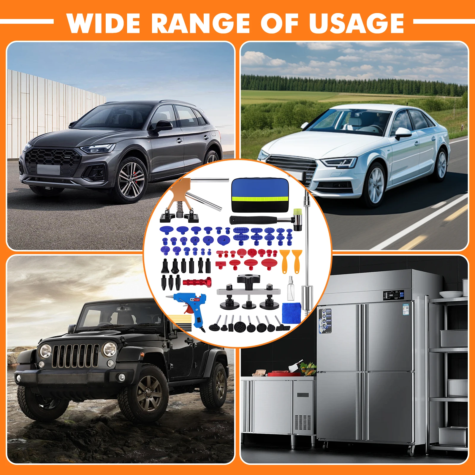 

78pcs EU/UK Plug Car Body Dent Repair Sheet Paintless Metal Tools Auto Adjustable Width Puller Slide Hammer Kit Car Accessories