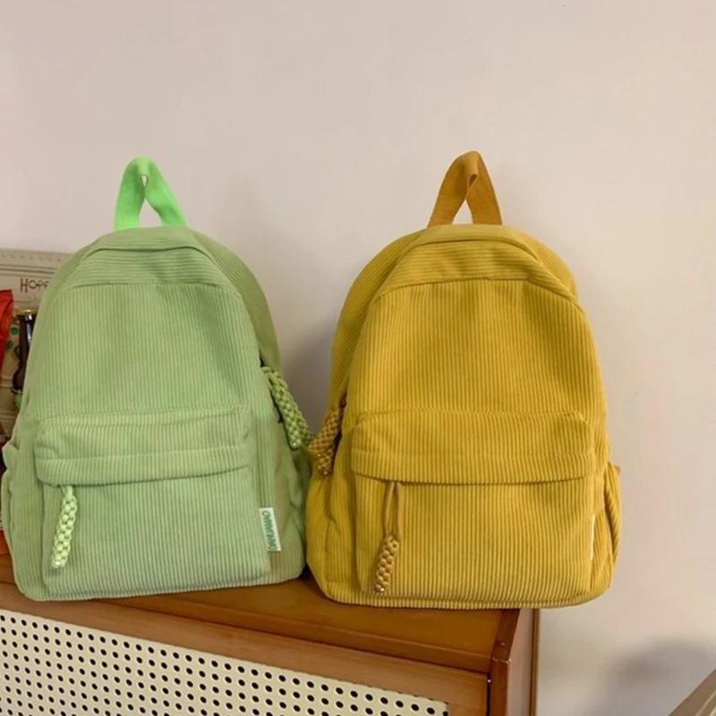 2023 Backpack Large Capacity Bookbags for Girl Student Solid Color Corduroy Rucksack Simple Double Strap Shoulder Bag